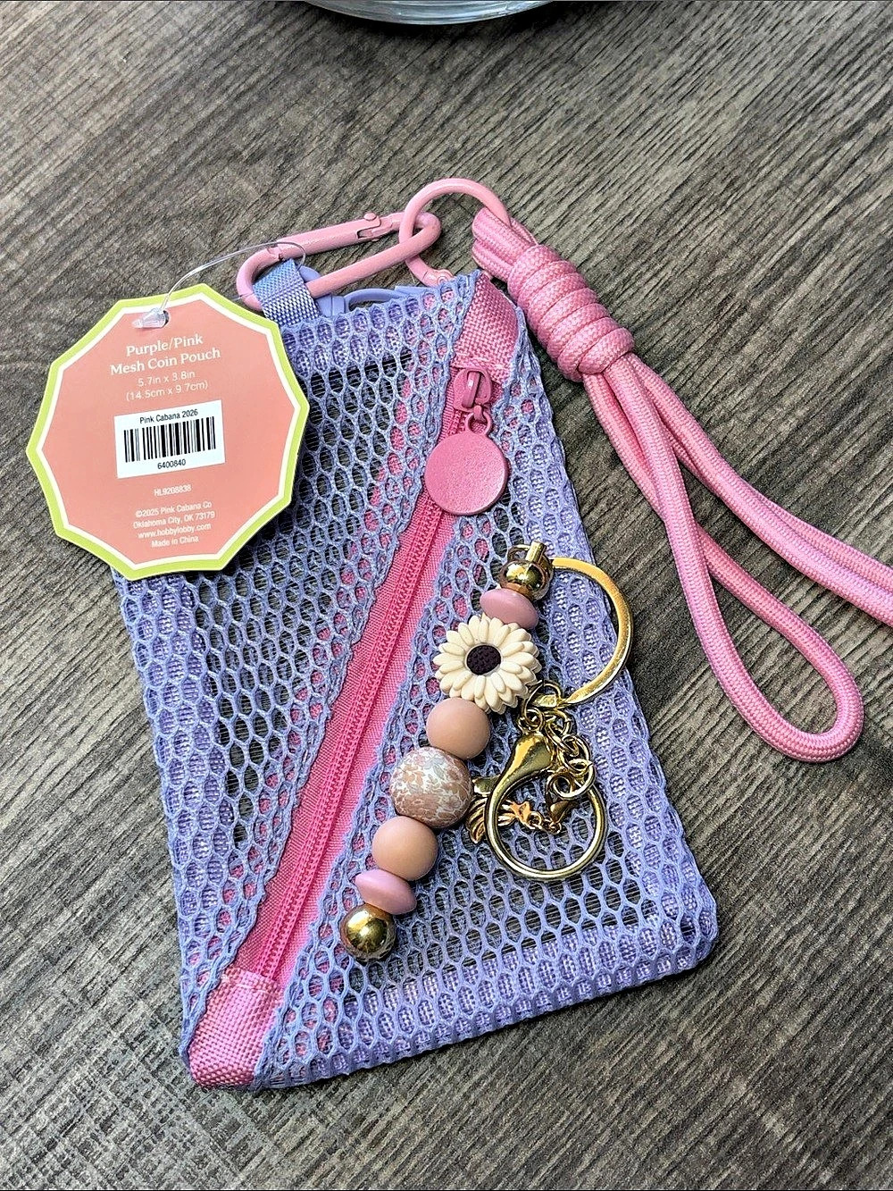 🔥5 for $25🔥Pink Cabana Co. Mesh Coin Pouch with Handmade Keychain/Bag charm